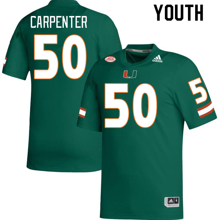 Youth #50 Zach Carpenter Miami Hurricanes College Football Jerseys Stitched-Green